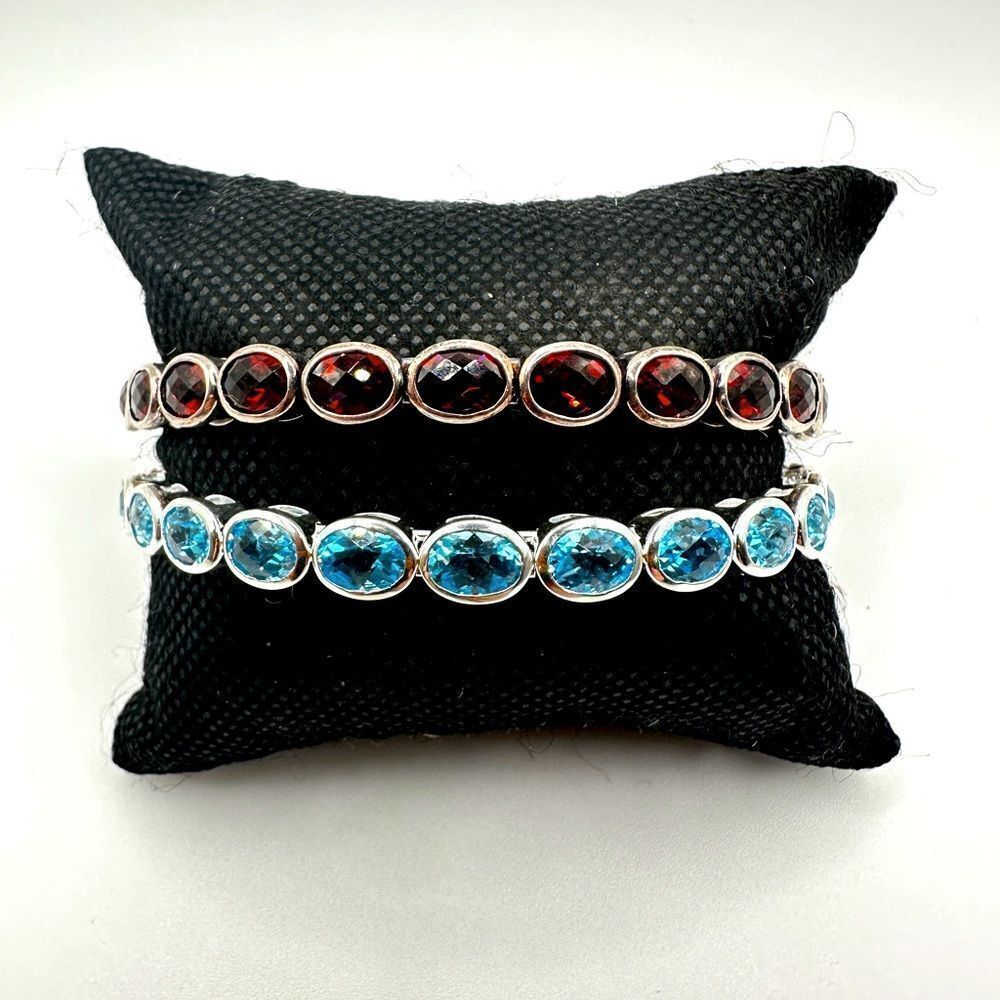 SALE! NWOT You pick! Garnet or Swiss blue topaz faceted 925 cuff bracelet!‎